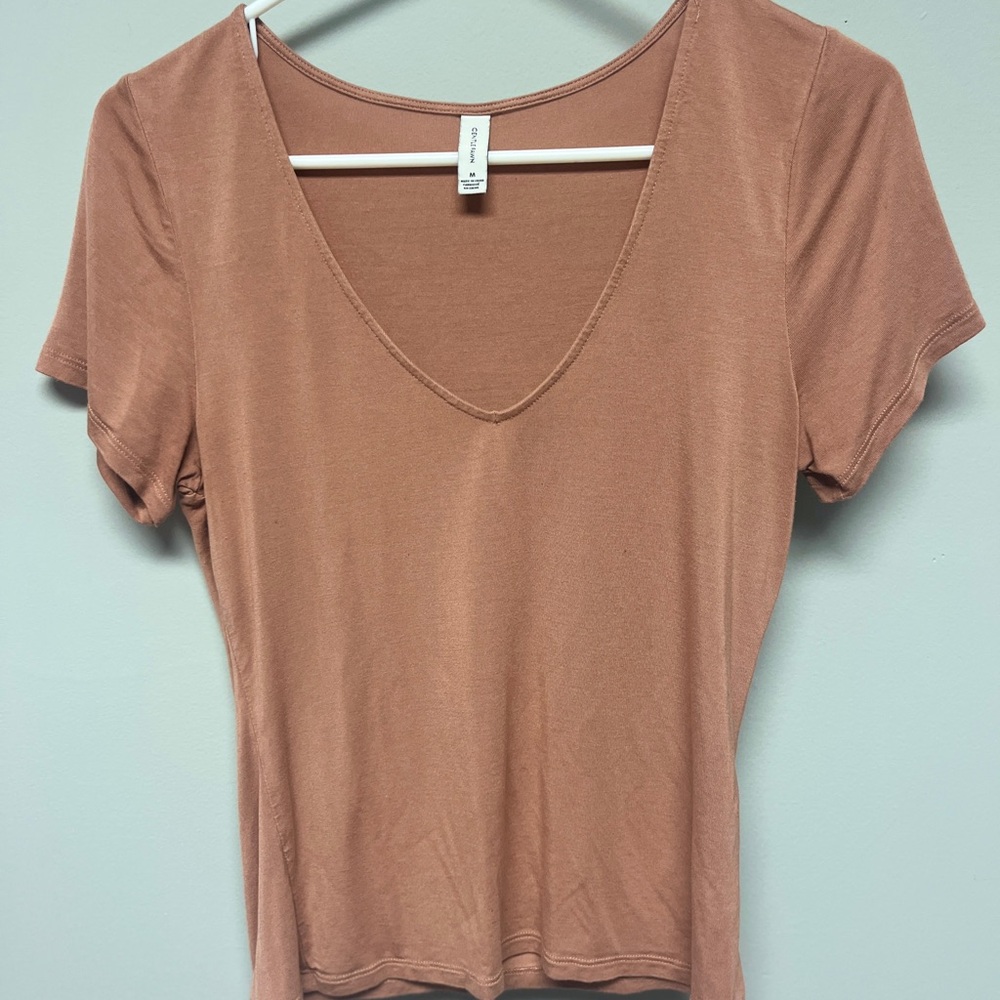 Gentle Fawn Deep V-Neck Brown Short Sleeve Tee